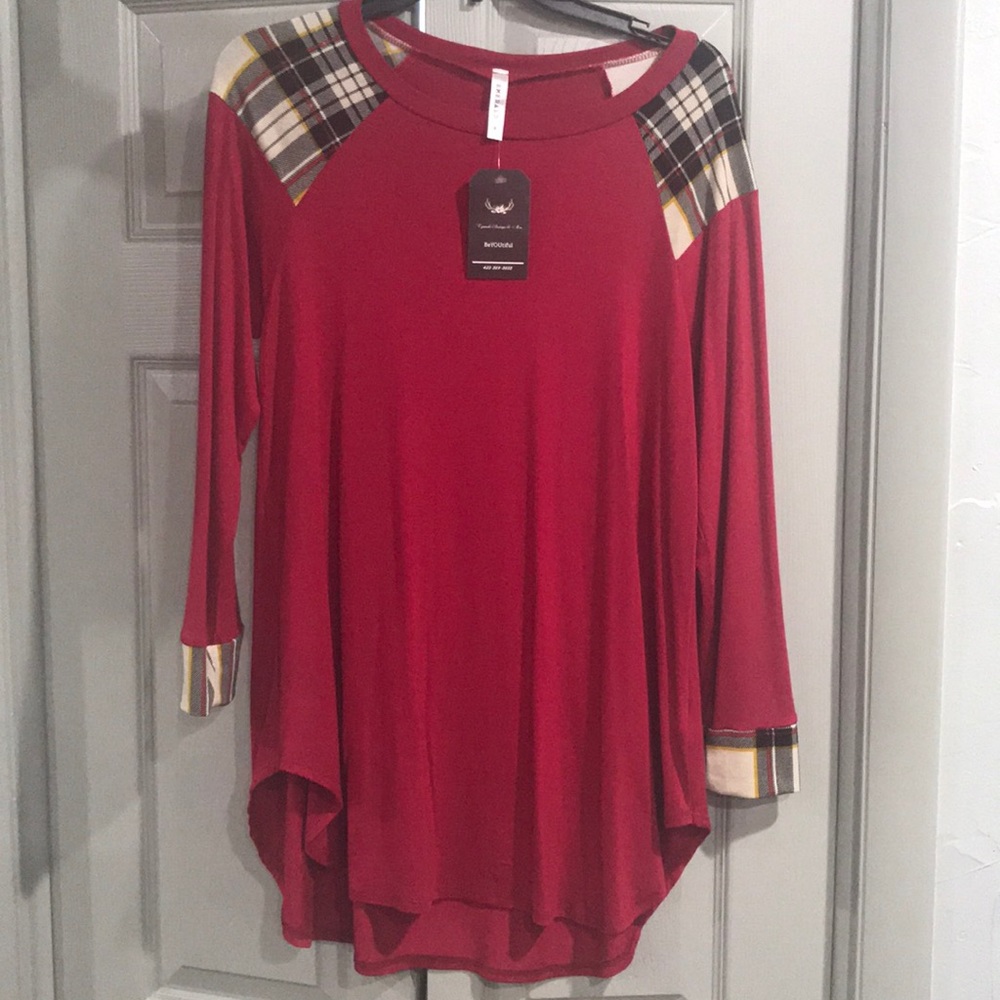 NEW Boutique Red plaid long sleeve top